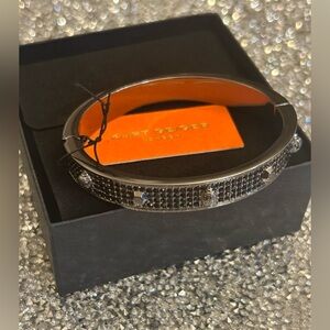 Kurt Geiger Black Silver Crystal Bangle Bracelet Push Lock NWT